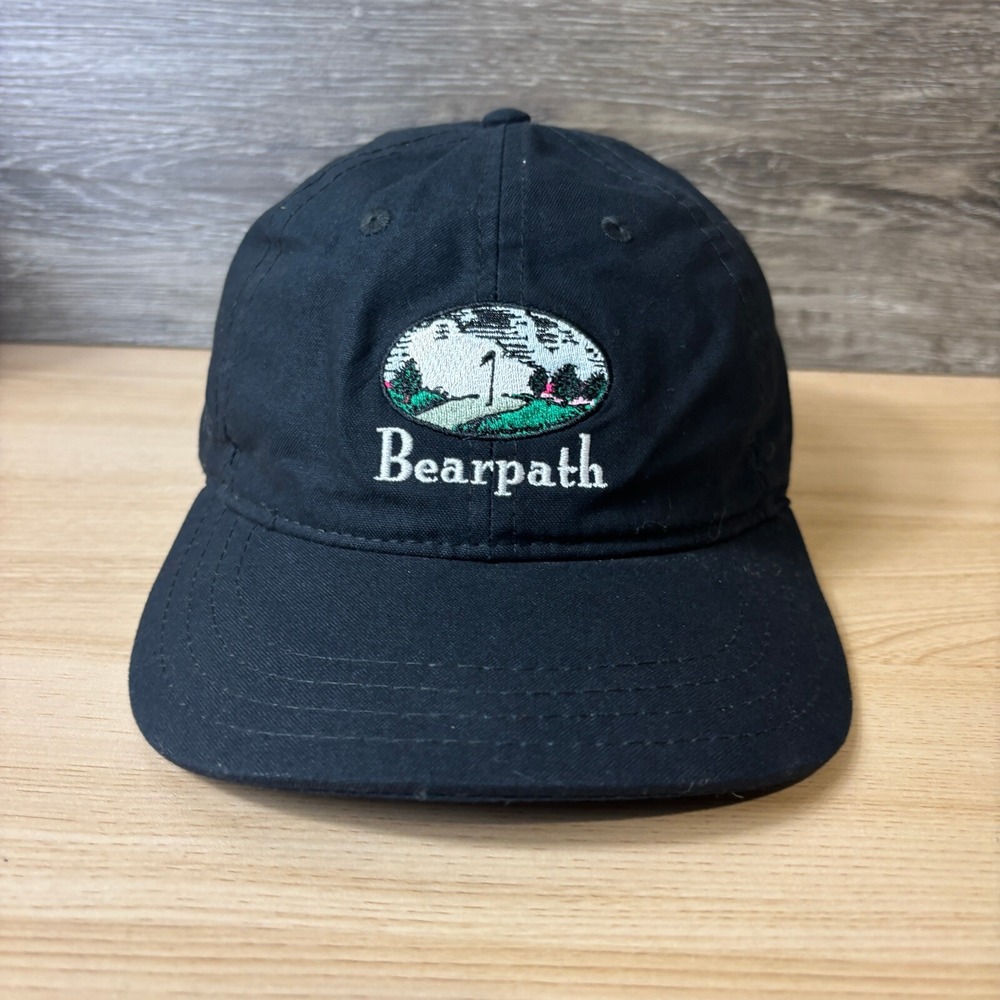 Bearpath Hat Cap Strap Back Black Golf Golfing Logo Outdoors Adjustable